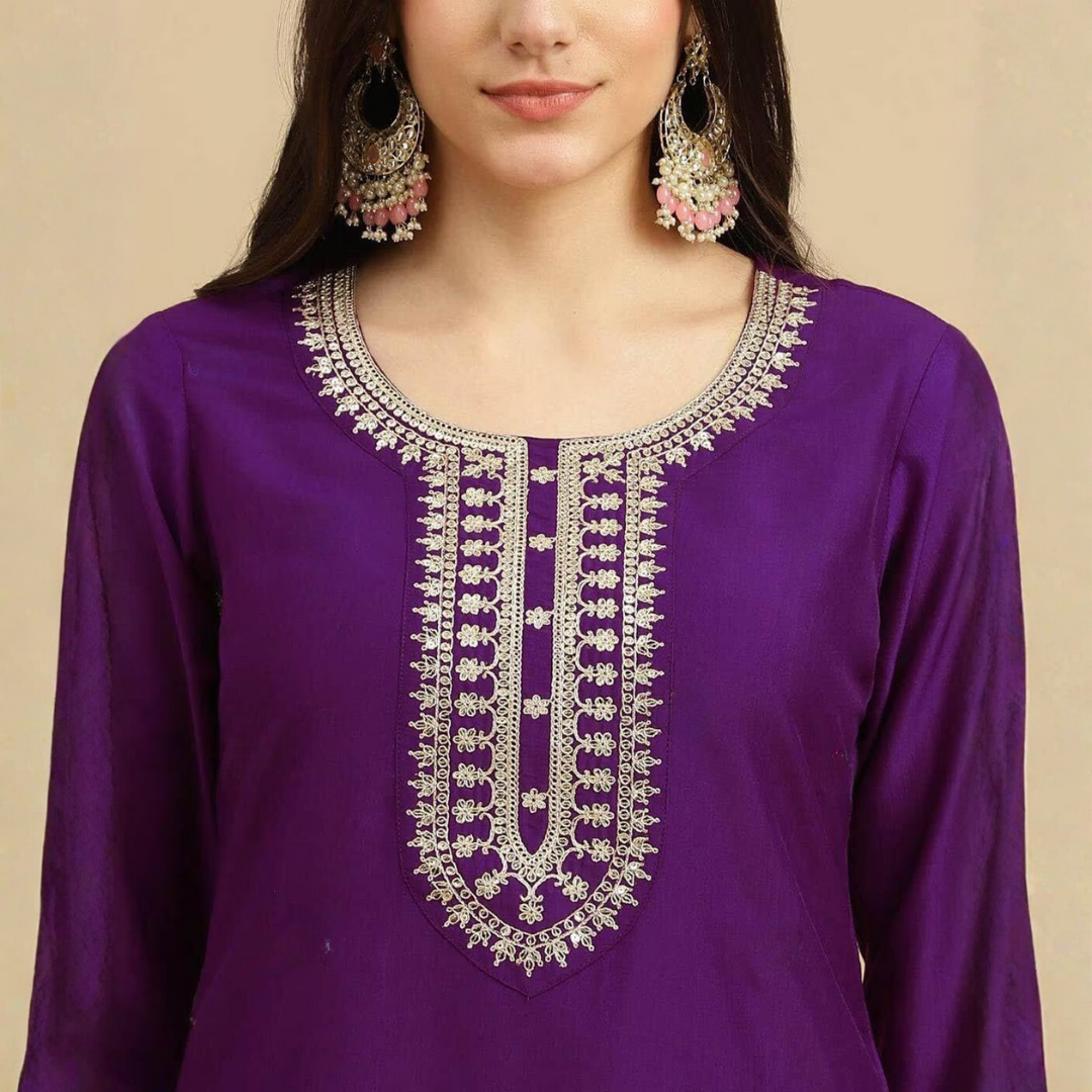 Royal Amethyst Chanderi Bloom Kurta Ensemble