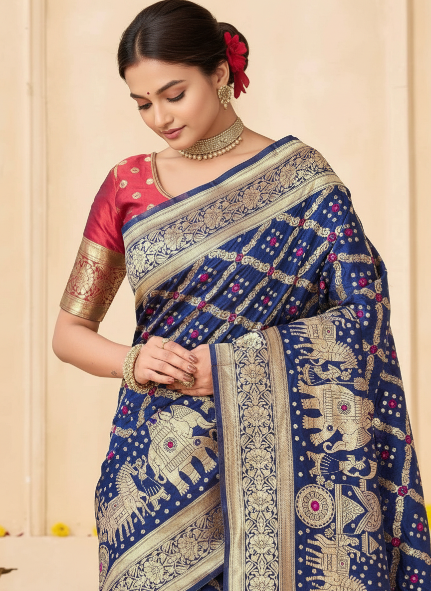 Regal Midnight Eleora Banarasi Silk Saree