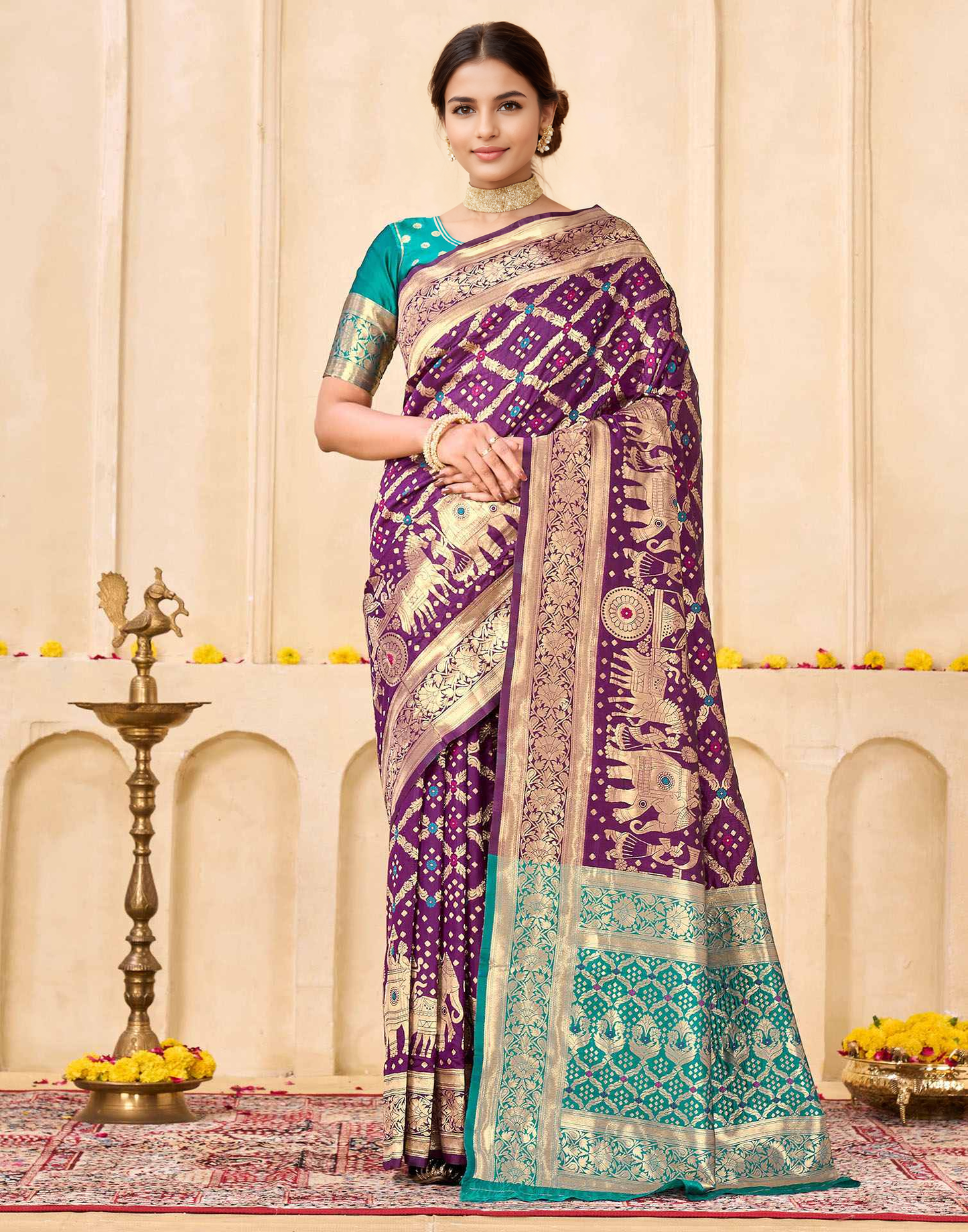 Regal Amethyst Teal Banarasi Silk Saree