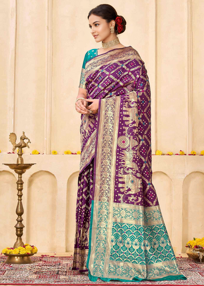 Regal Amethyst Teal Banarasi Silk Saree