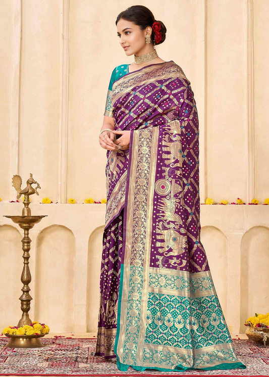 Regal Amethyst Teal Banarasi Silk Saree