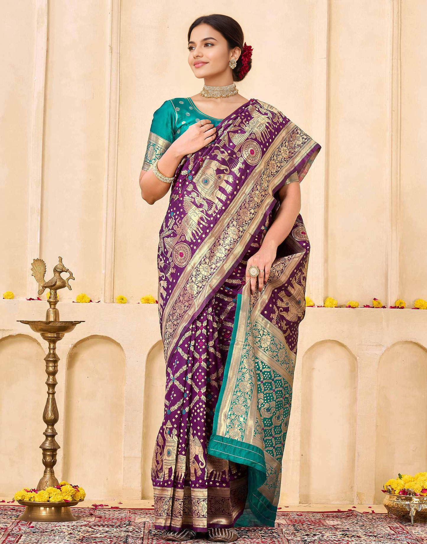 Regal Amethyst Teal Banarasi Silk Saree