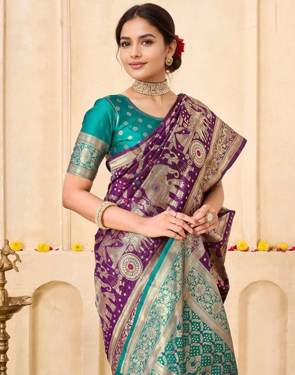 Regal Amethyst Teal Banarasi Silk Saree