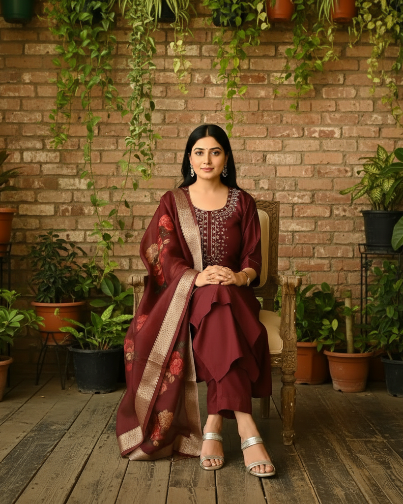 Regal Ruby Blossom Kurta Set