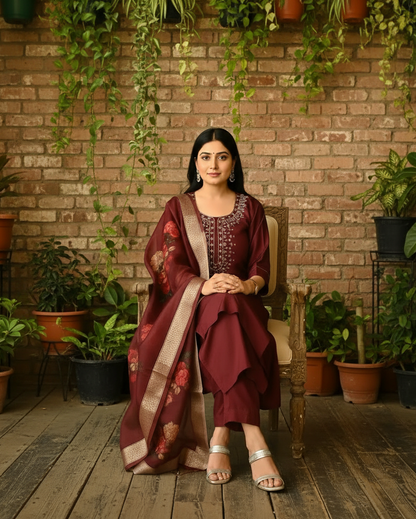 Regal Ruby Blossom Kurta Set