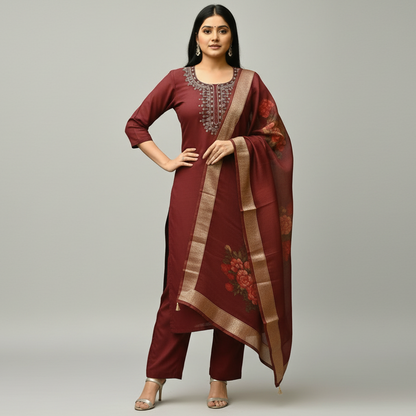 Regal Ruby Blossom Kurta Set