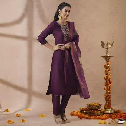 Royal Amethyst Chanderi Grace Kurta Set