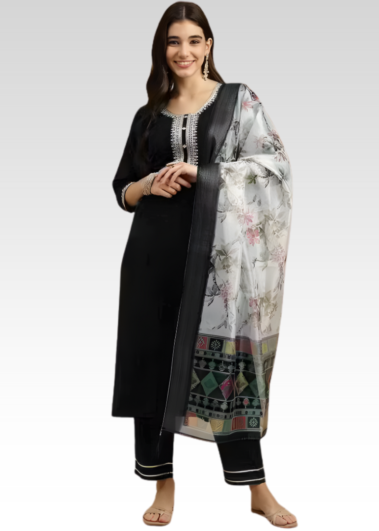 Black Straight Kurta Set