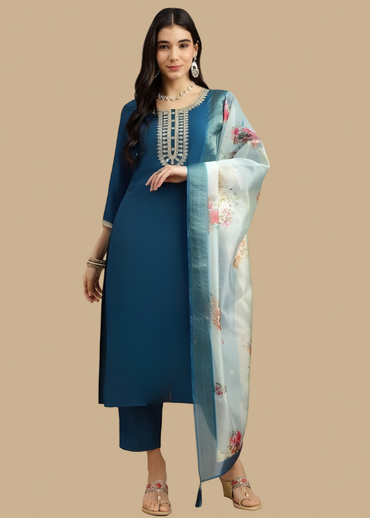 Azure Royale Chanderi Elegance Kurta Set