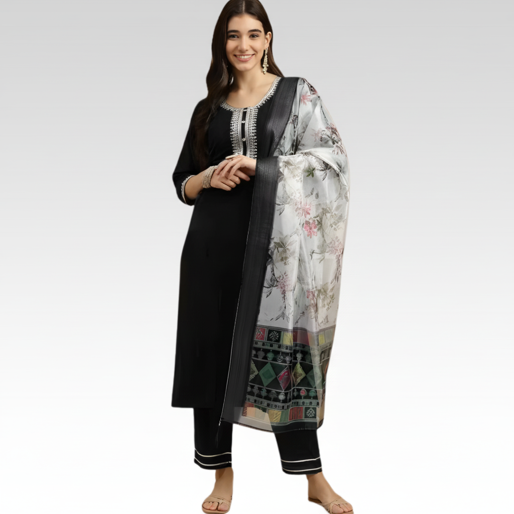 Black Straight Kurta Set