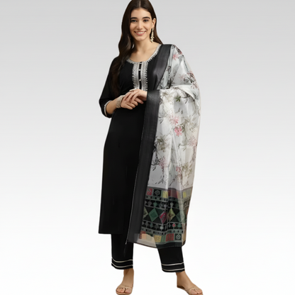 Black Straight Kurta Set