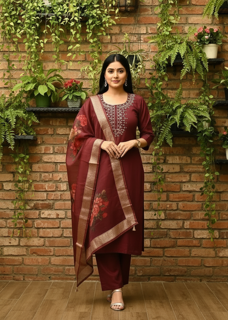 Regal Ruby Blossom Kurta Set