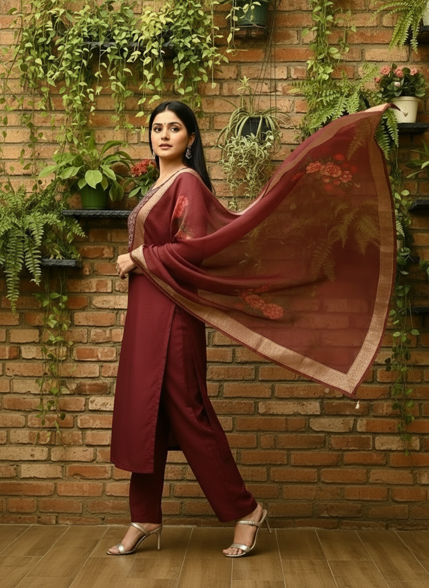 Regal Ruby Blossom Kurta Set
