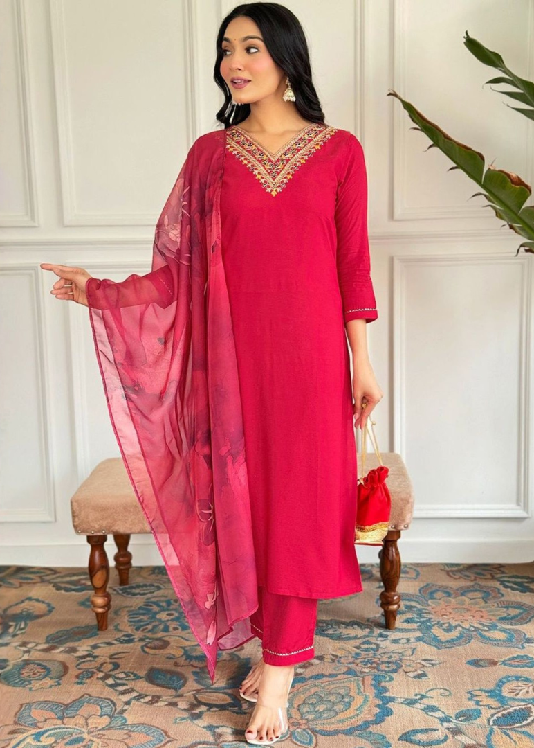 Crimson Royale Embellished Kurta Set