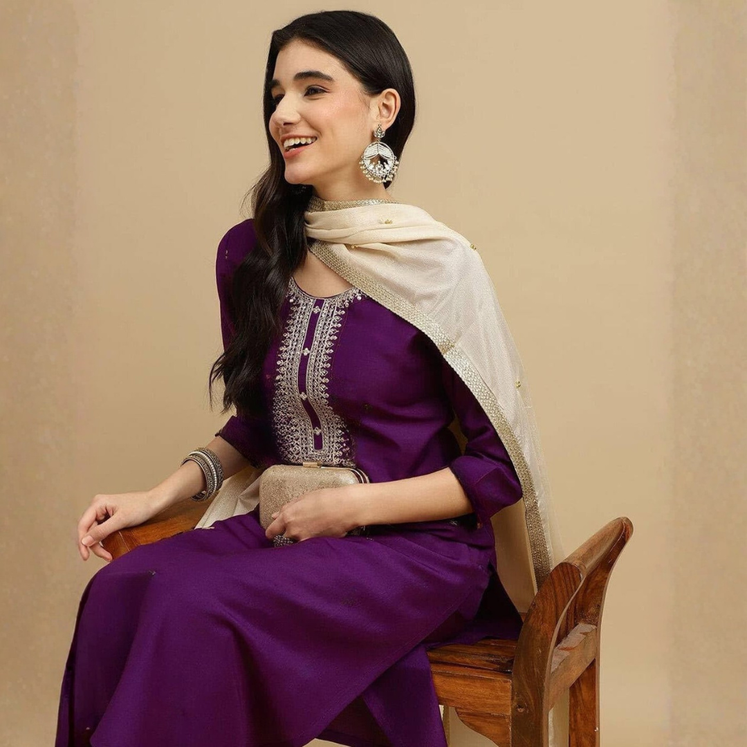 Royal Amethyst Chanderi Bloom Kurta Ensemble