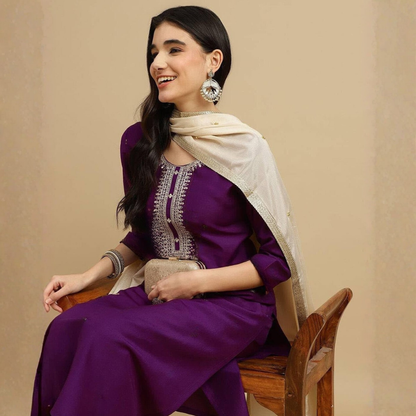 Royal Amethyst Chanderi Bloom Kurta Ensemble