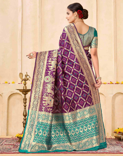 Regal Amethyst Teal Banarasi Silk Saree