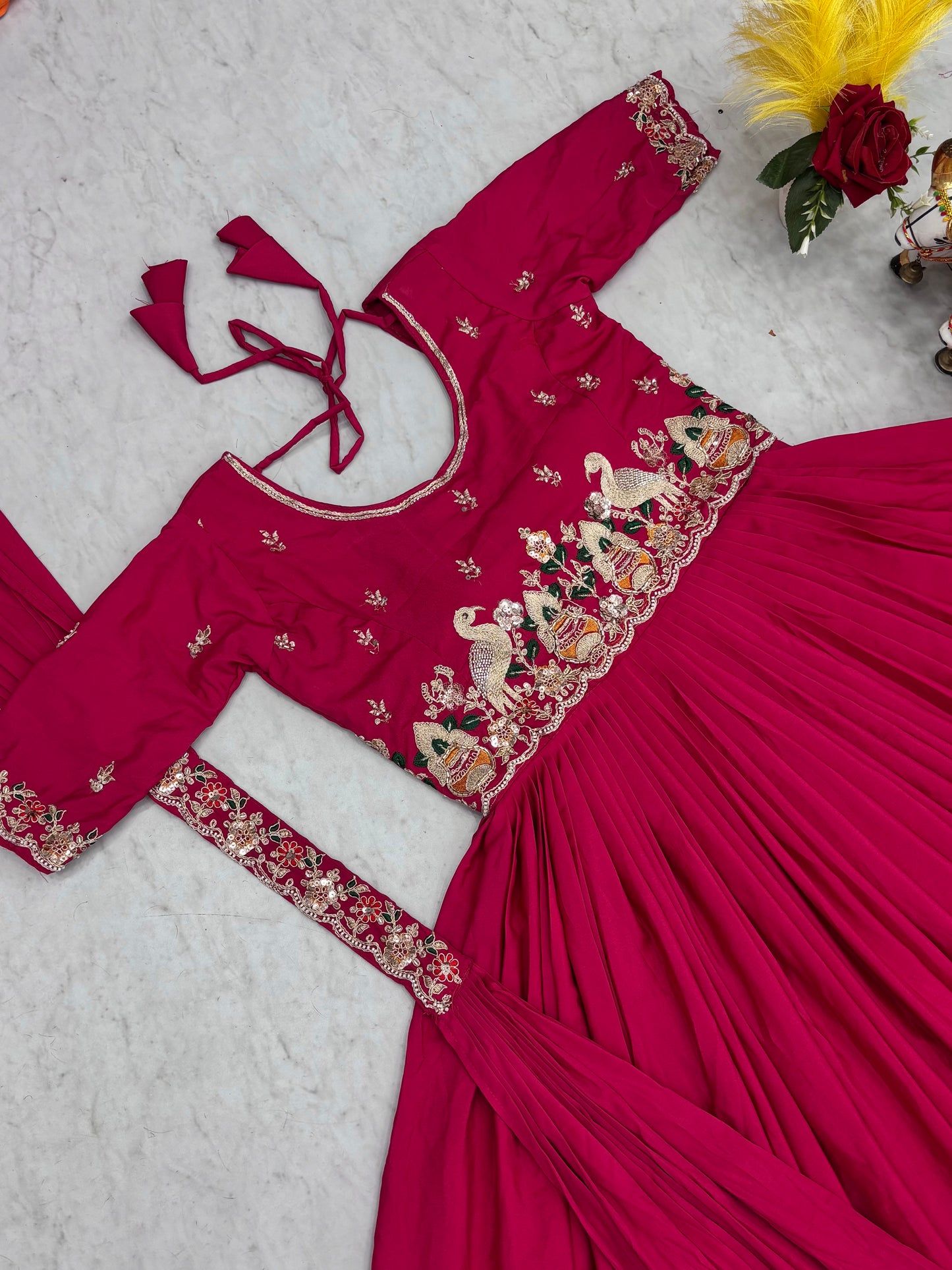 Rani Pink Elegant Flare Embroidered Gown
