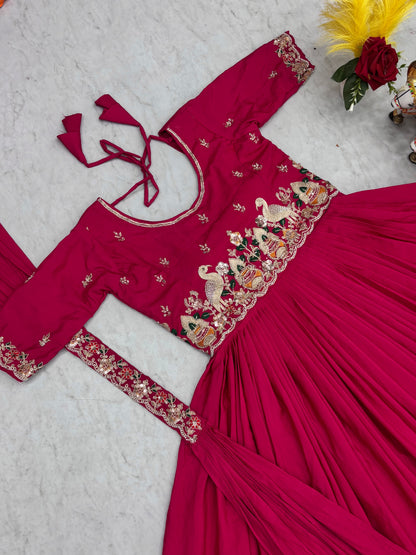 Rani Pink Elegant Flare Embroidered Gown