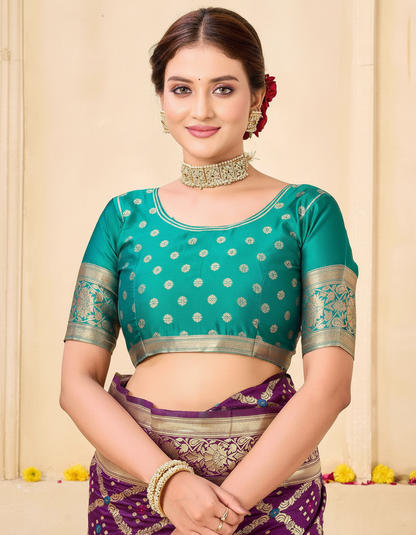 Regal Amethyst Teal Banarasi Silk Saree