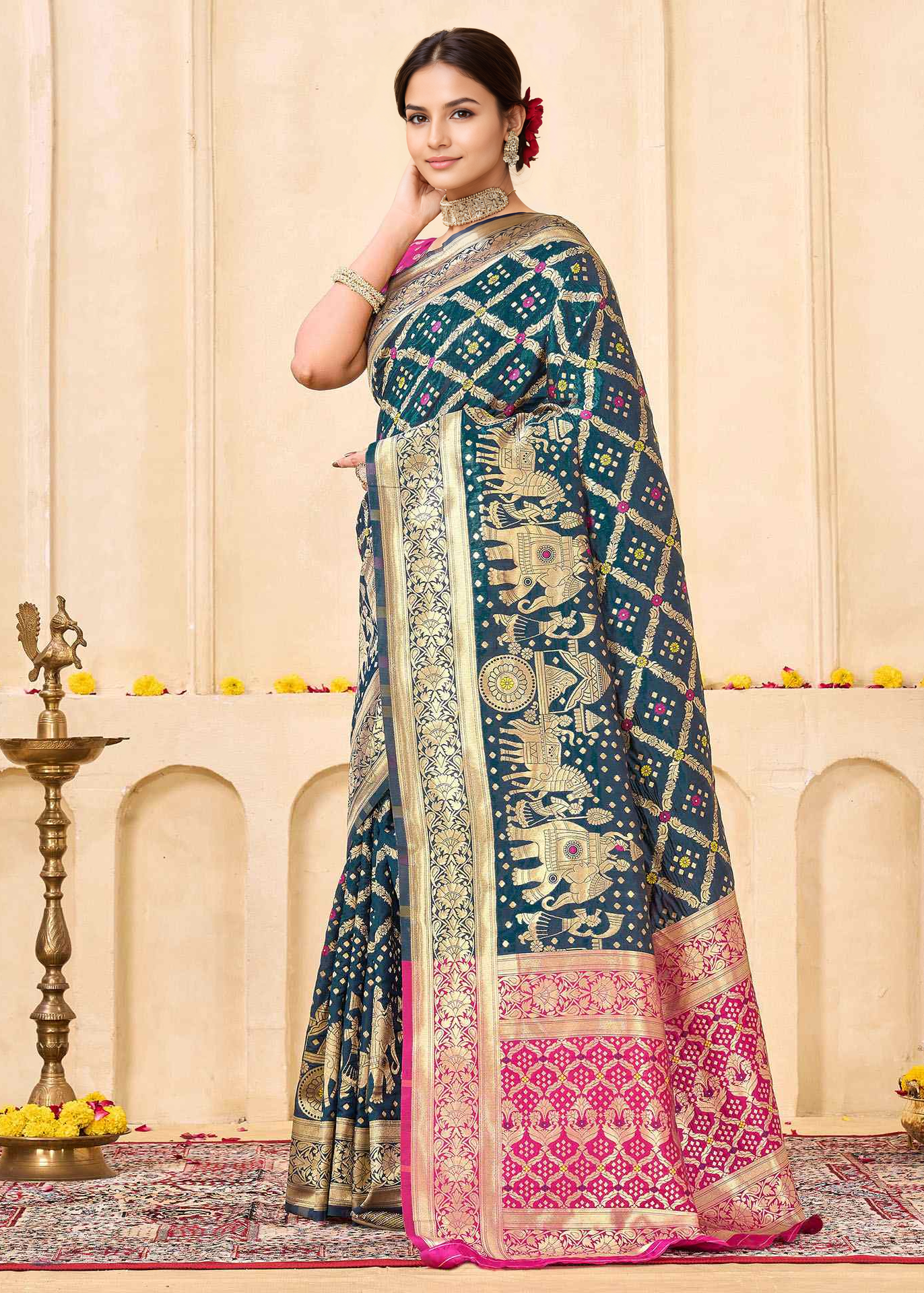 Regal Emerald Banarasi Silk Woven Saree