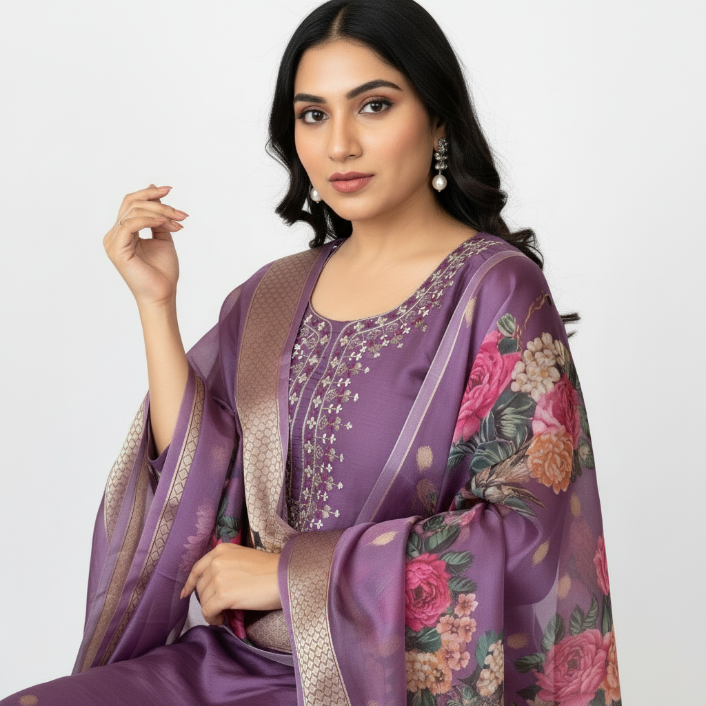 Imperial Orchid Chanderi Kurta Set