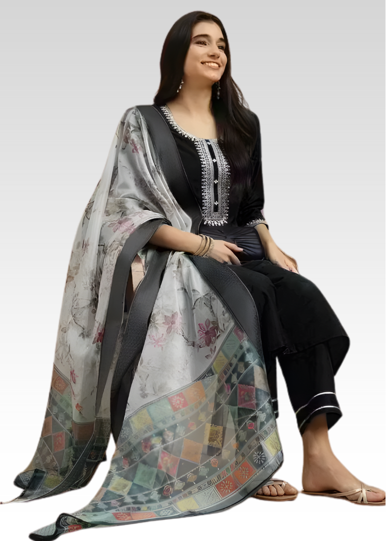 Black Straight Kurta Set
