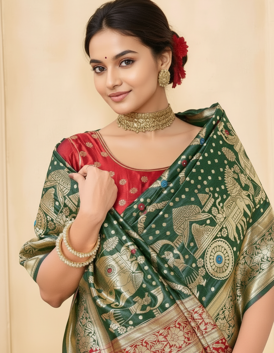 Emerald Royal Banarasi Woven Silk Saree