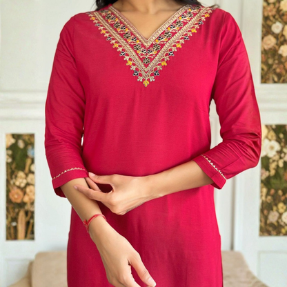 Crimson Royale Embellished Kurta Set