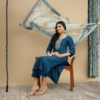 Azure Royale Chanderi Elegance Kurta Set