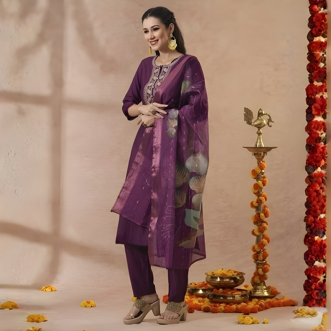 Royal Amethyst Chanderi Grace Kurta Set