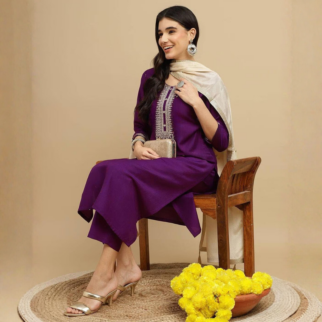 Royal Amethyst Chanderi Bloom Kurta Ensemble