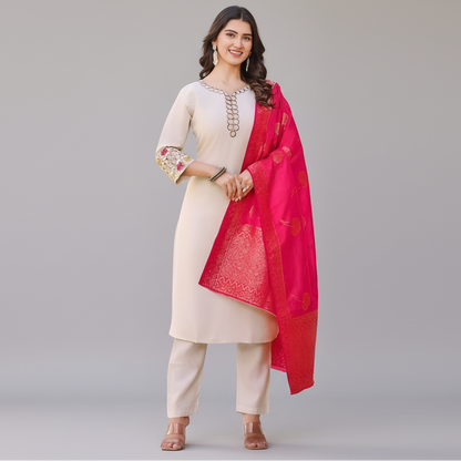 Regal Ivory Rosette Jacquard Kurta Set