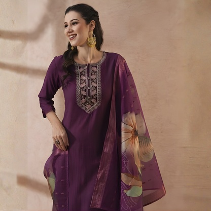 Royal Amethyst Chanderi Grace Kurta Set