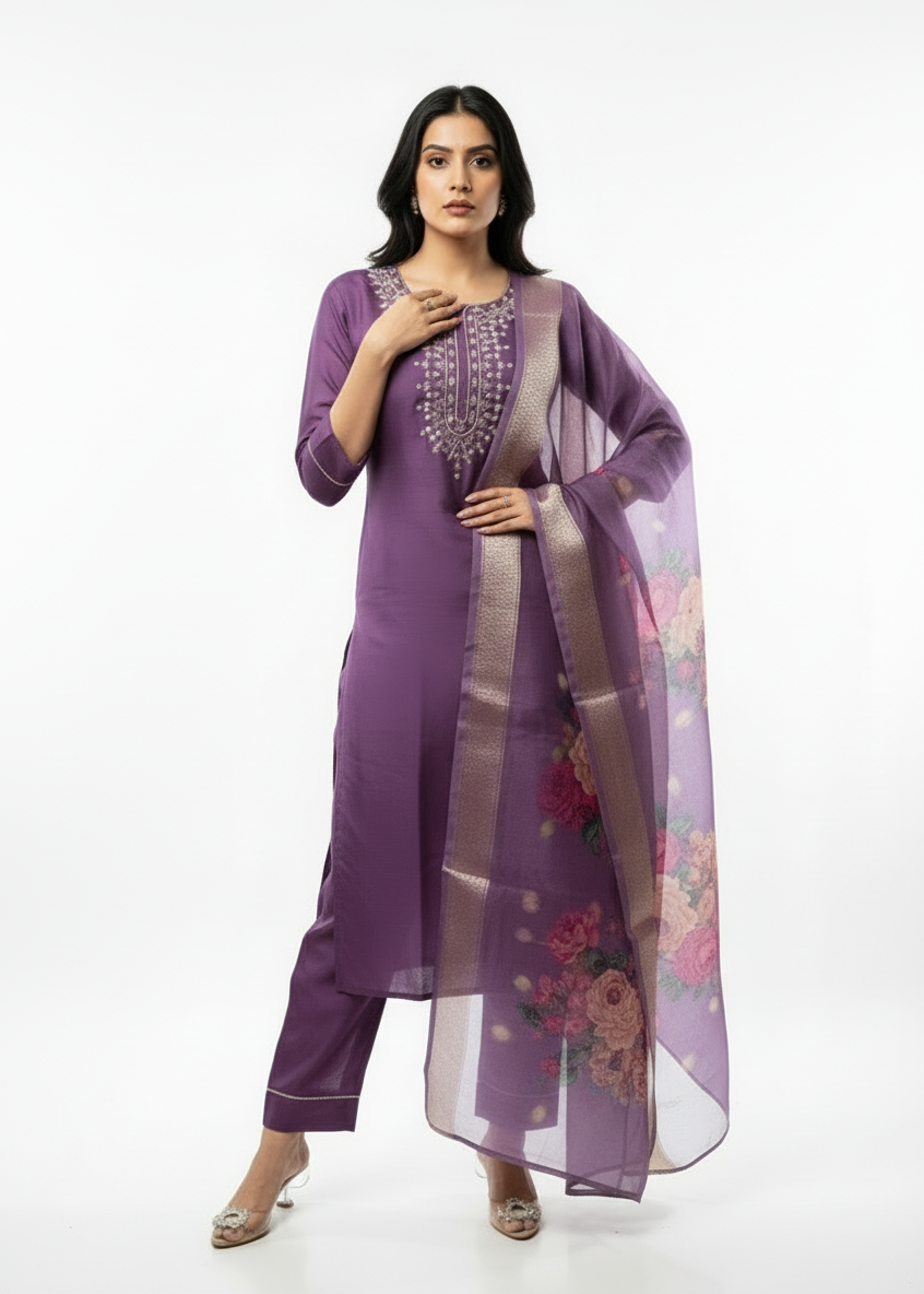 Imperial Orchid Chanderi Kurta Set