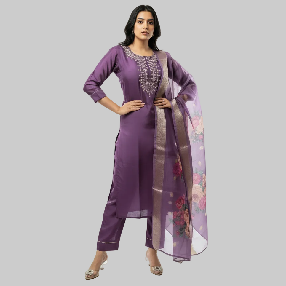 Imperial Orchid Chanderi Kurta Set