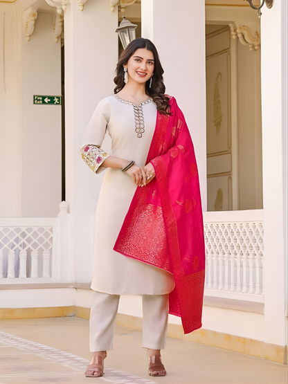Regal Ivory Rosette Jacquard Kurta Set