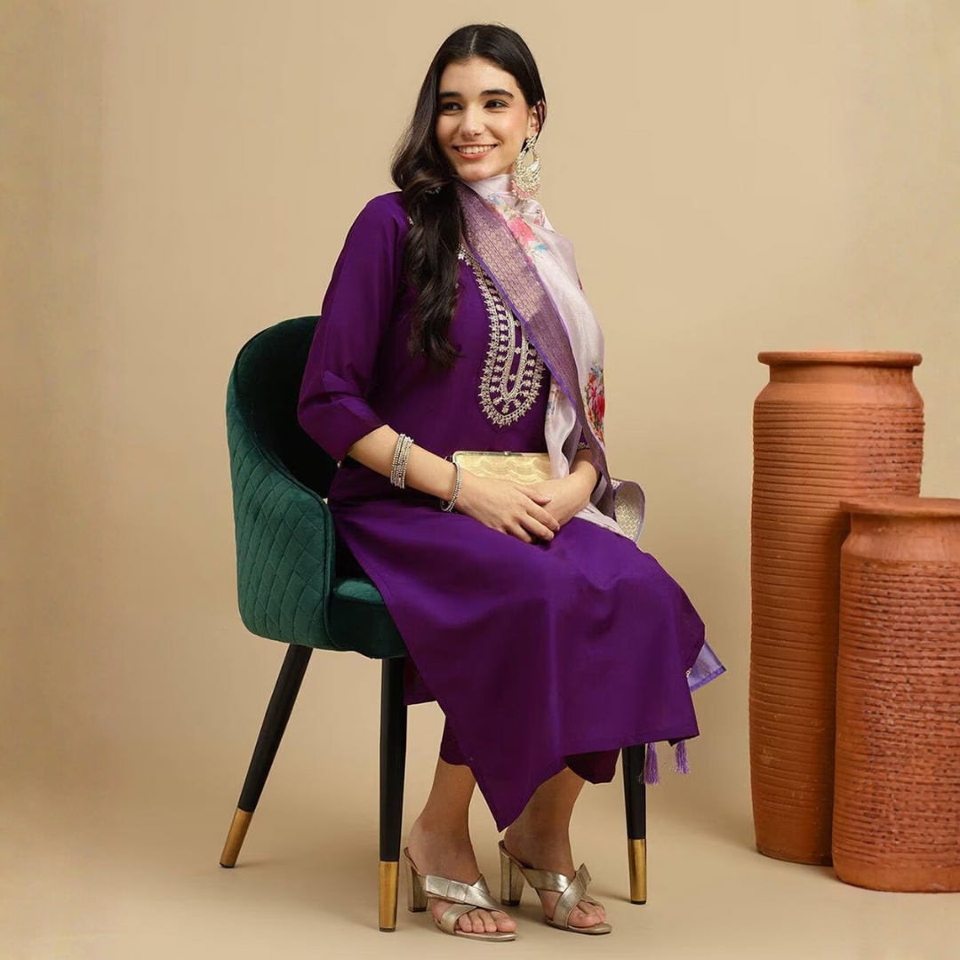 Royal Amethyst Chanderi Bloom Kurta Ensemble