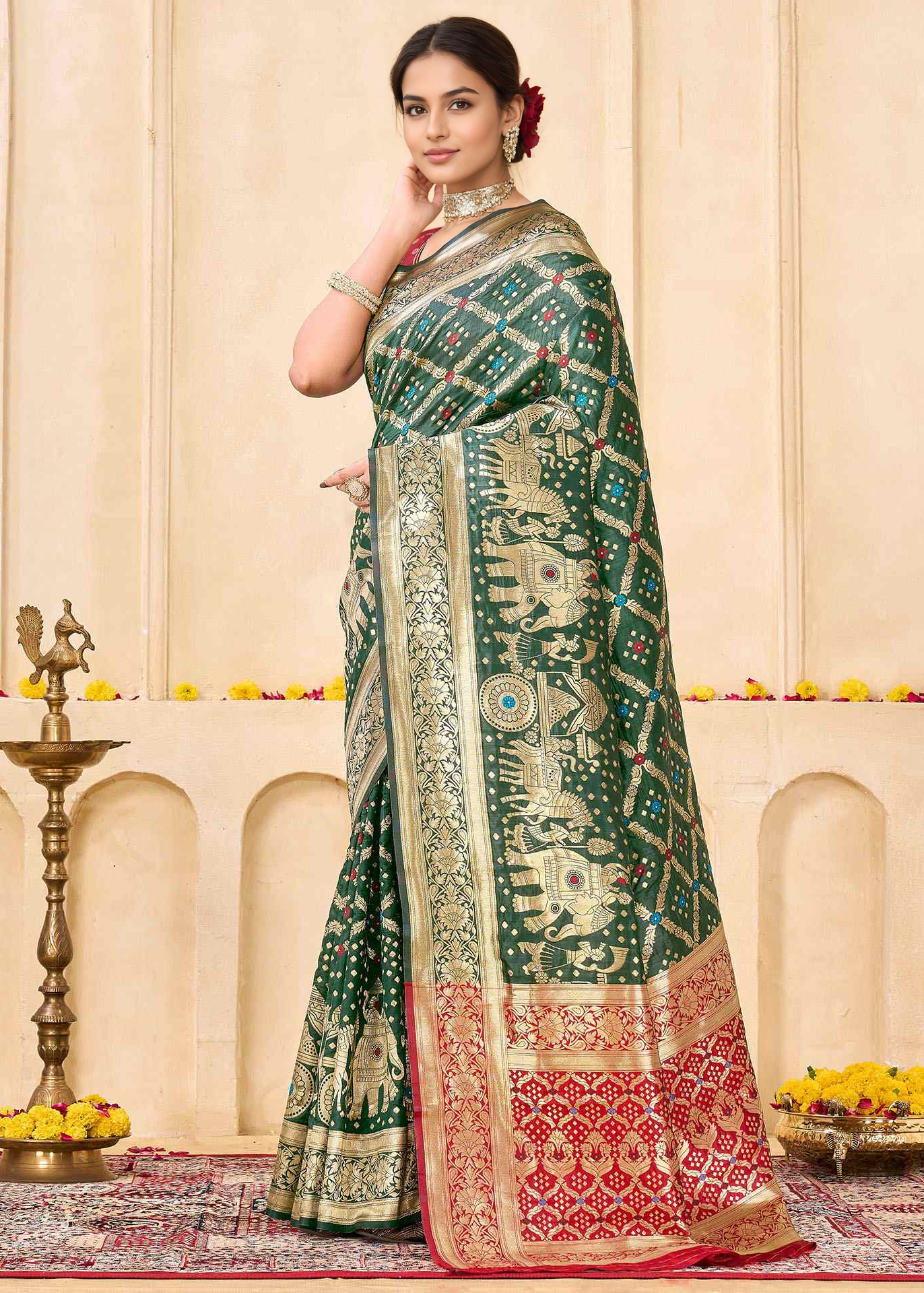 Emerald Royal Banarasi Woven Silk Saree