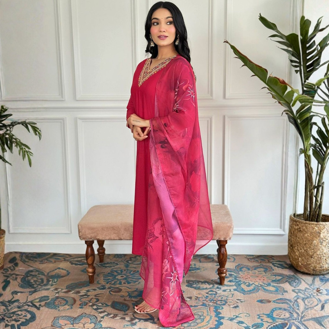 Crimson Royale Embellished Kurta Set