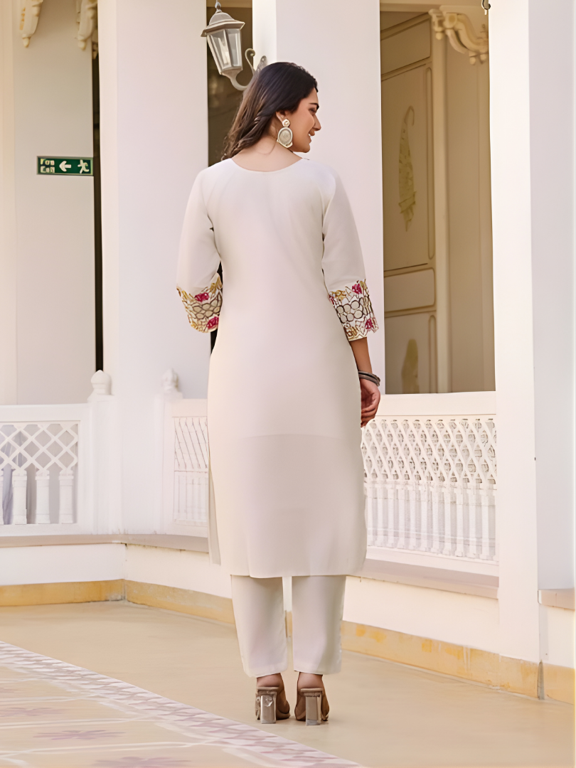 Regal Ivory Rosette Jacquard Kurta Set