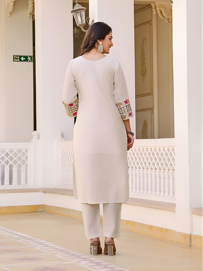 Regal Ivory Rosette Jacquard Kurta Set