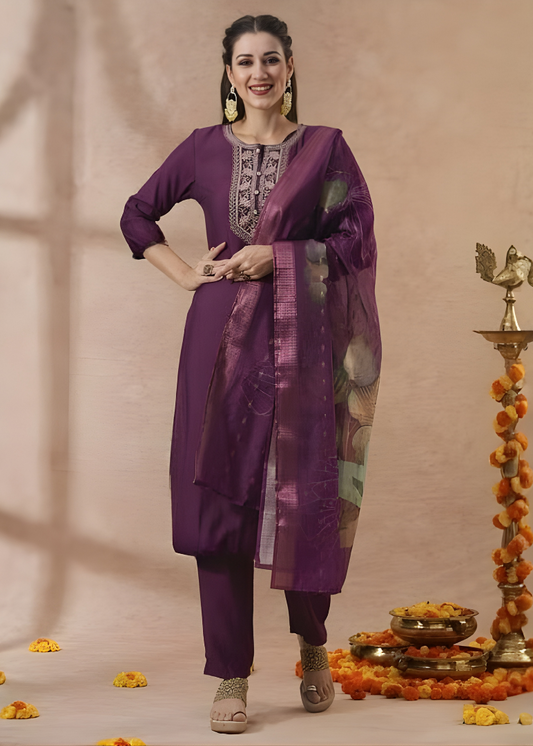Royal Amethyst Chanderi Grace Kurta Set