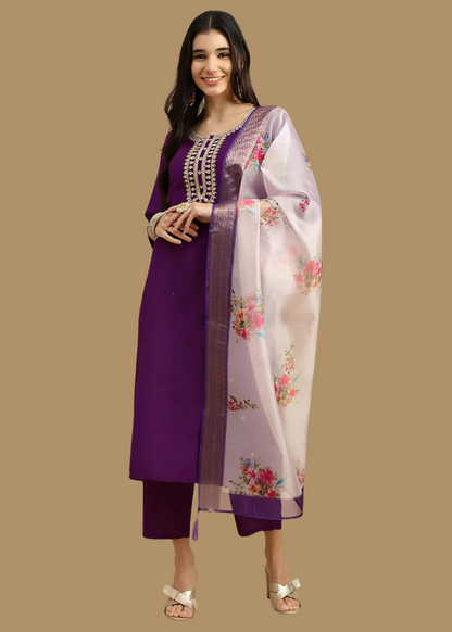 Royal Amethyst Chanderi Bloom Kurta Ensemble