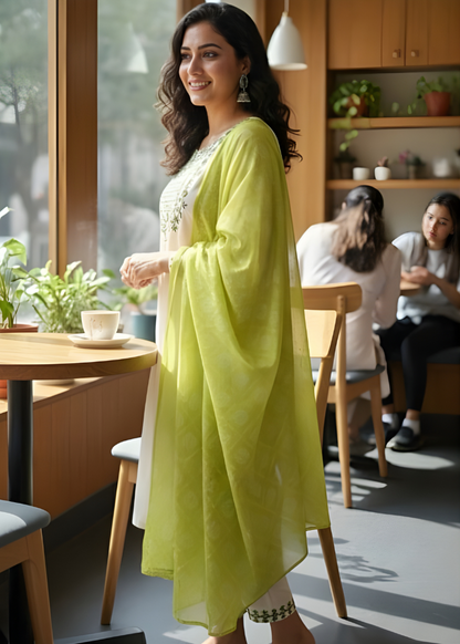 Cream Floral Embroidered Kurta Set