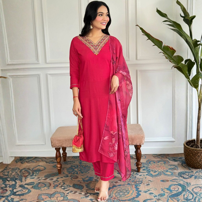 Crimson Royale Embellished Kurta Set