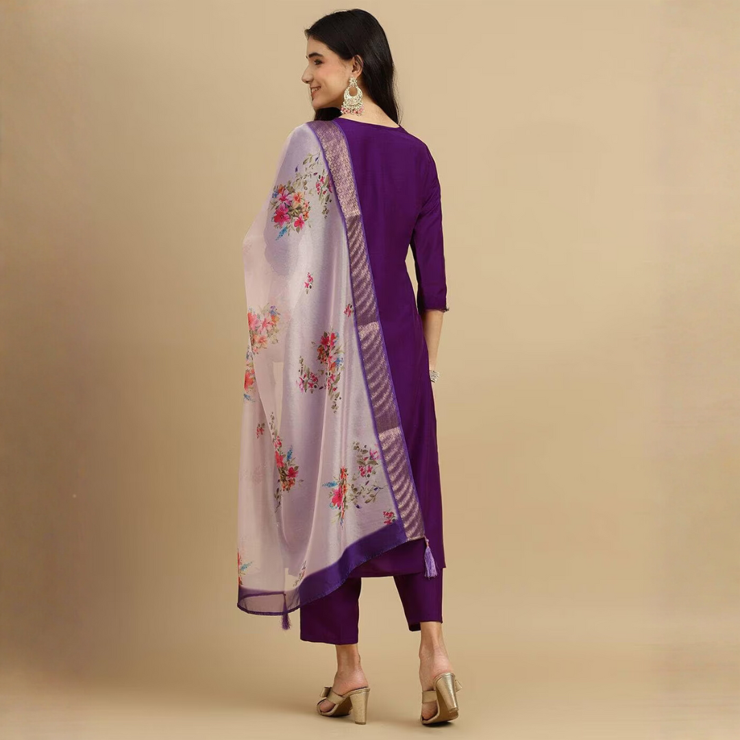Royal Amethyst Chanderi Bloom Kurta Ensemble