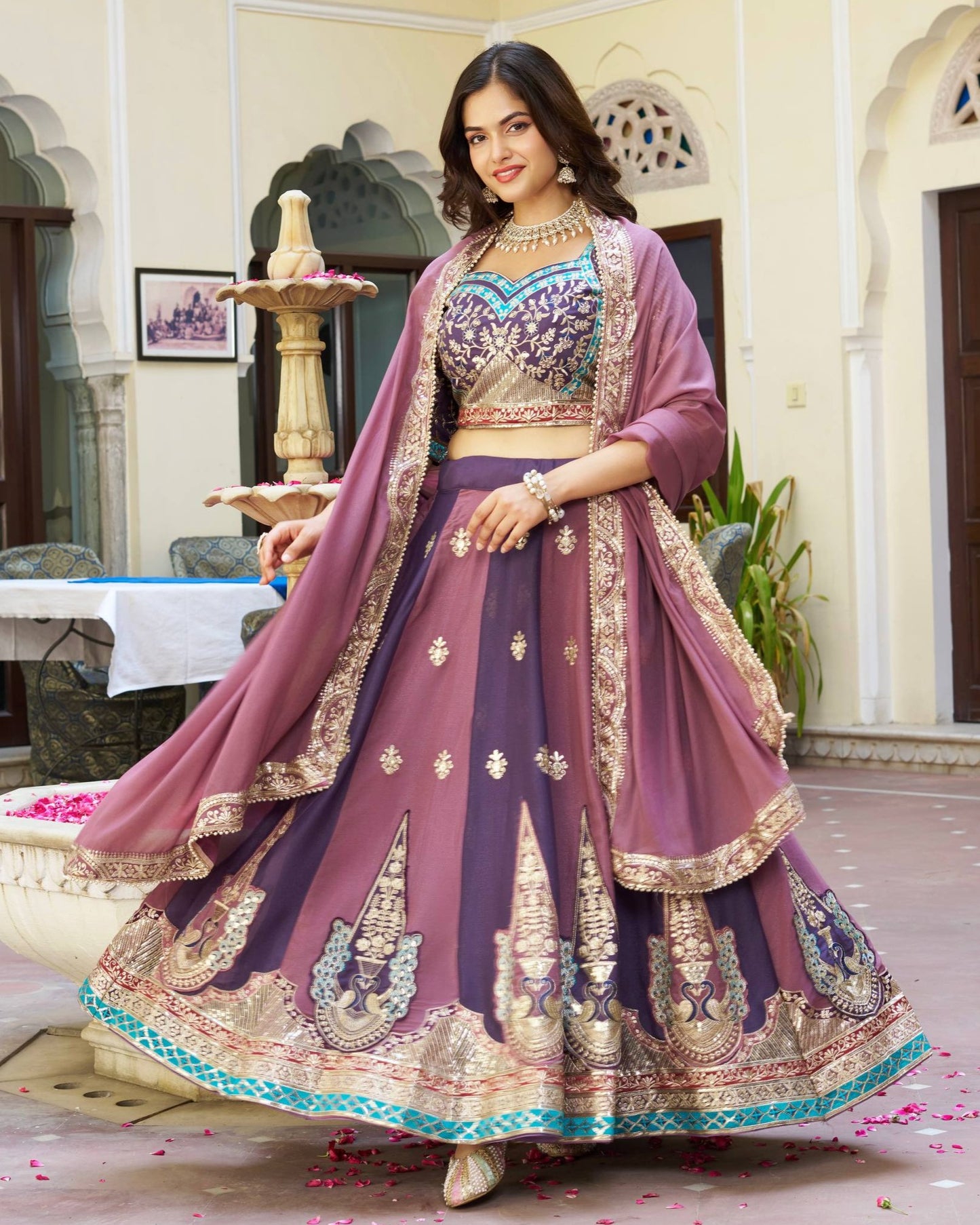 Regal Mauve Majesty Embroidered Georgette Lehenga Choli Set