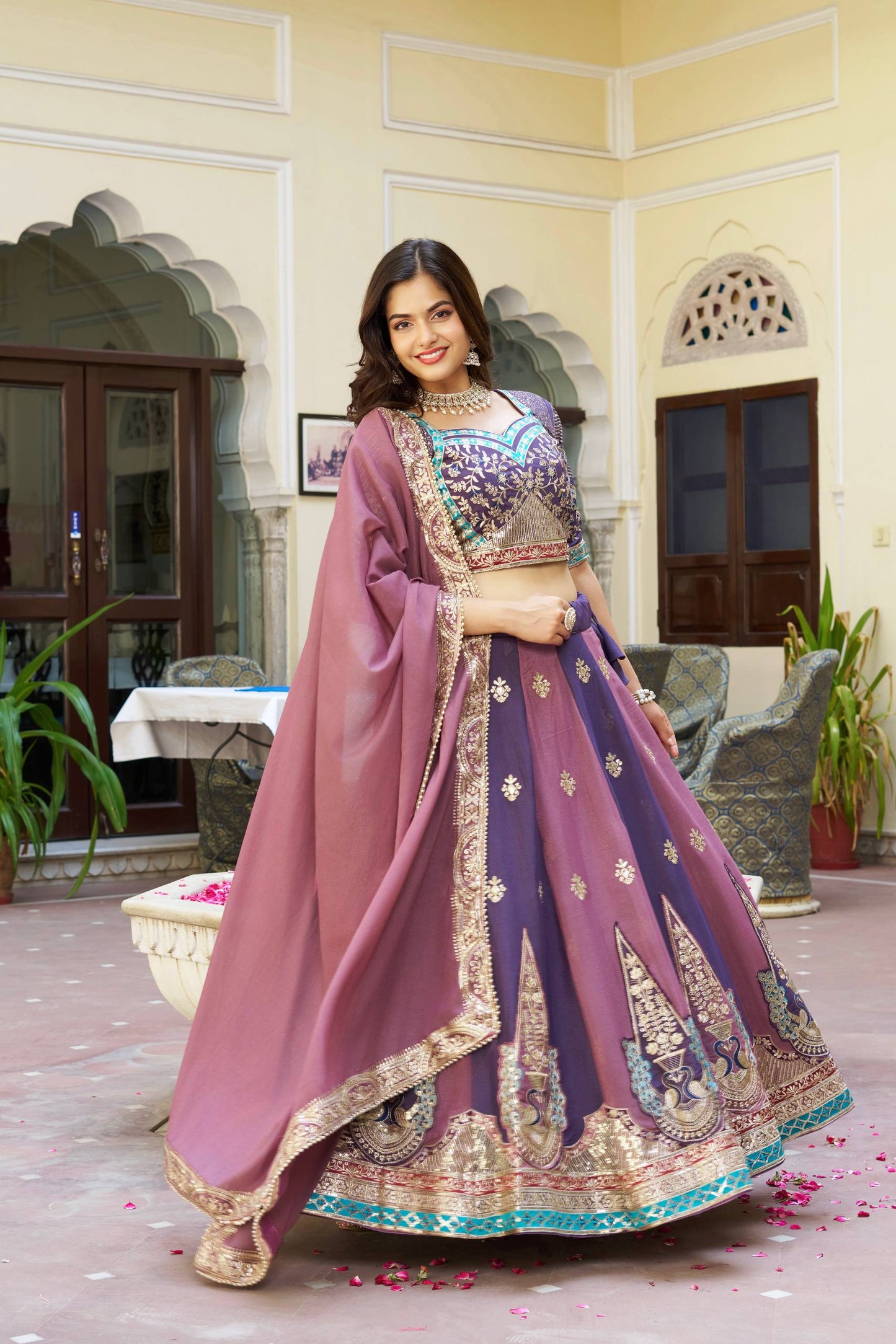 Regal Mauve Majesty Embroidered Georgette Lehenga Choli Set