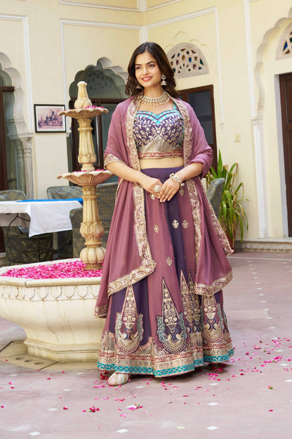 Regal Mauve Majesty Embroidered Georgette Lehenga Choli Set